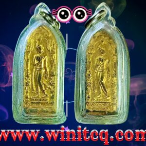 พระลีลากำแพงนิ้วเนื้อตะกั่วถ้ำชา กรุพระมหาเจดีย์ พระศรีจอม วัดบางพระวรวิหาร ชลบุรี