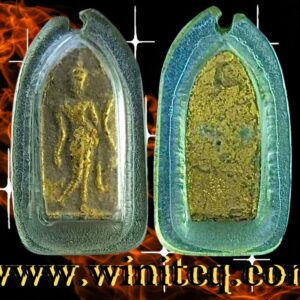 พระลีลากำแพงนิ้วเนื้อตะกั่วถ้ำชา กรุพระมหาเจดีย์ พระศรีจอม วัดบางพระวรวิหาร ชลบุรี